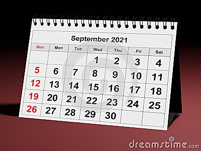 Monthly calendar - month September 2021 Stock Photo