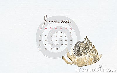 Monthly desk calendar horizontal template 2021 for the month of June. Stock Photo