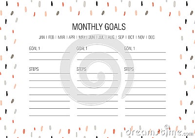 Monthly goals template Vector Illustration