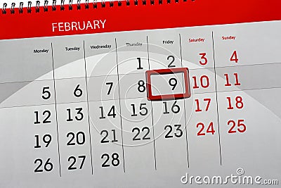 Daily Month Isolated Calendar Scheduler 2018 February 9 Stock Photo