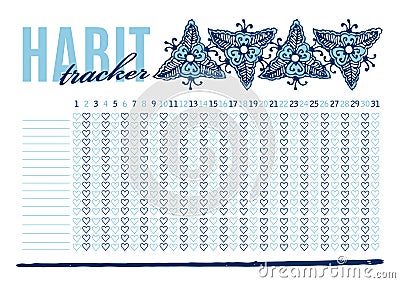 Monthly planer habit tracker Vector Illustration