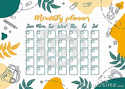Monthly planner. Template design, important dates. Schedule for printing, calendar for study or work. transporter Vector Illustration