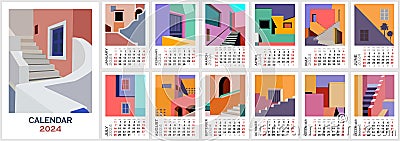 Monthly wall art abstract calendar for 2024. Vector Illustration