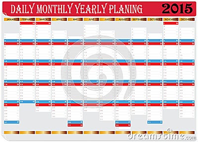 Daily Monthly Yearly 2015 Calendar Planing Chart Vector Illustration