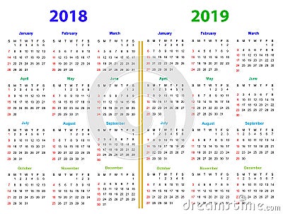 12 months Calendar Design 2018-2019 Vector Illustration