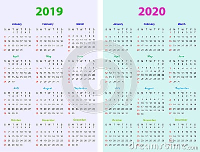 12 months Calendar Design 2019-2020 Vector Illustration