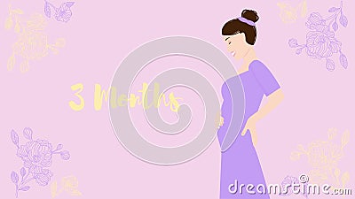 3 months of pregnancy. Portrait of young happy woman waiting for her child born, vector illustration. Pregnant woman expecting to Vector Illustration