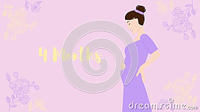 4 months of pregnancy. Portrait of young happy woman waiting for her child born, vector illustration. Pregnant woman expecting to Vector Illustration