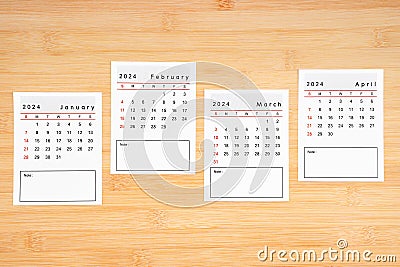 Months 1 to 4 January-April 2024 calendar page Stock Photo