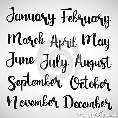 Months of the year handwritten lettering set Vector Illustration