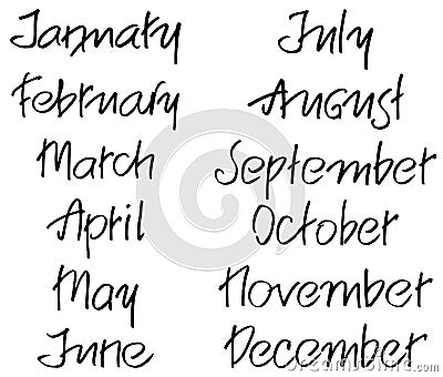 Months of the year. Handwritten words. vector Vector Illustration