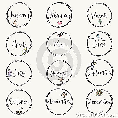 Months Illustrated Calendar - vector eps10 Vector Illustration