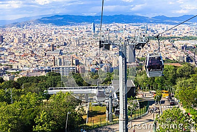 Montjuic funicular, panaramic view of Barcelona Editorial Stock Photo