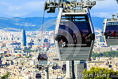 Montjuic funicular, panaramic view of Barcelona Editorial Stock Photo