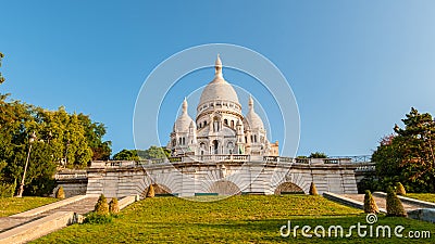 Montmarte Paris, Sacre Coeur Cathedral in Montmartre, Paris, France, morning in Paris Stock Photo