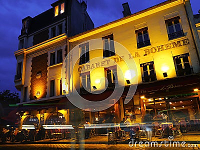 Montmartre at night in Paris Editorial Stock Photo