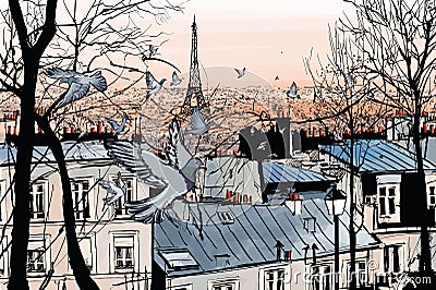 Montmartre in Paris Vector Illustration