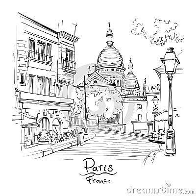 Montmartre in Paris, France Vector Illustration