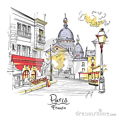 Montmartre in Paris, France Vector Illustration