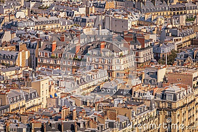 Montmartre parisian roofs details at golden sunrise Paris, France Stock Photo