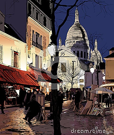 Montmartre in winter Vector Illustration