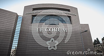 Architectural detail of the Corum, a convention center and Opera Berlioz in Montpellier, France Editorial Stock Photo