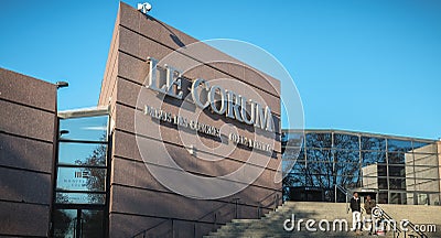 Architectural detail of the Corum, a convention center and Opera Berlioz in Montpellier, France Editorial Stock Photo