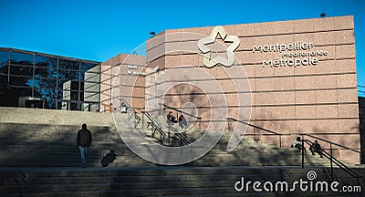 Architectural detail of the Corum, a convention center and Opera Berlioz in Montpellier, France Editorial Stock Photo