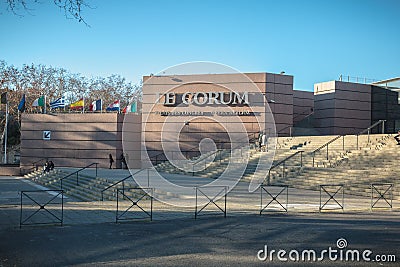 Architectural detail of the Corum, a convention center and Opera Berlioz in Montpellier, France Editorial Stock Photo