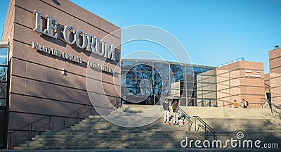 Architectural detail of the Corum, a convention center and Opera Berlioz in Montpellier, France Editorial Stock Photo