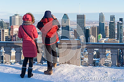 Couple looking at Montreal Skyl Editorial Stock Photo