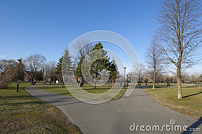 MONTREAL, CANADA - APRIL 28, 2020: During Covid19 lockdown, Pere Marquette Park on Boulevard Rosemont Editorial Stock Photo