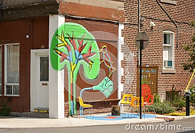 MONTREAL, CANADA - AUGUST 20, 2014: street art graffiti. Park imitation. Editorial Stock Photo