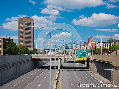 Montreal, Canada. August 19, 2018. Ville-Marie highway in Dowtown Montreal, Canada. Editorial Stock Photo