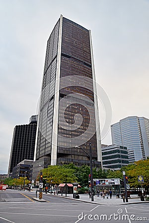 MONTREAL, CANADA - NOVEMBER 7, 2018: Tour de la Bourse skyscraper on the Quartier International District of Montreal, one of the Editorial Stock Photo