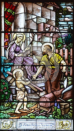 Stained glass window of Saint Joseph Oratory of Mount Royal Crypt Editorial Stock Photo