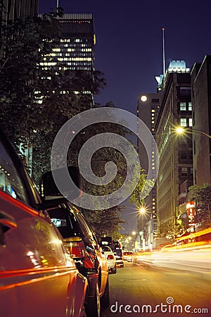 Montreal city street at night Stock Photo