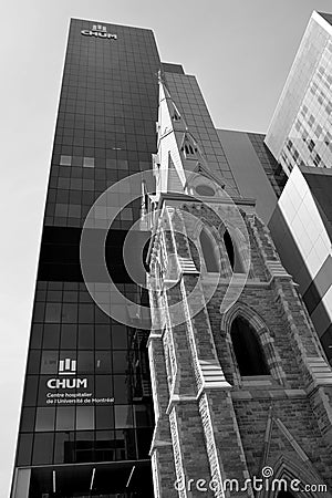 Bell tower of the New Montreal`s Centre hospitalier de l`Universite de Montreal Editorial Stock Photo