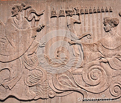 Chinese bas-relief mural by Andrew Lui Editorial Stock Photo