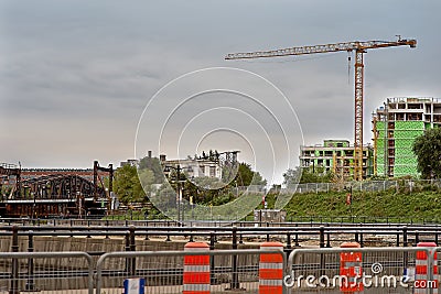 Montreal, Quebec, Canada September 29, 2018: Monreale built and developed city. High-rise, lifting, crane, building, multi-storey Editorial Stock Photo