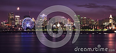 Montreal skiline and St Lawrence River at night Stock Photo