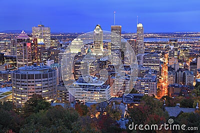 Montreal skyline at dusk in autumn Stock Photo