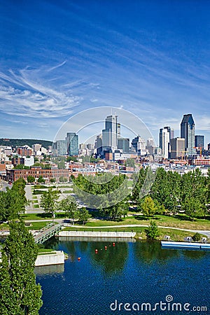Montreal skyline with the Lachine Canal Stock Photo