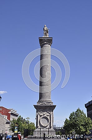 Montreal 26th June: Nelson Column from Place Jaques Cartier of Montreal in Canada Editorial Stock Photo