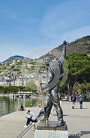 Montreux, Switzerland - April 12, 2022: Statue of Freddie Mercury, the British singer of the rock band name Queen, locates on the Editorial Stock Photo
