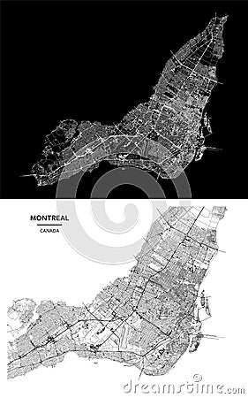 Montreal, Quebec, Canada street map city centre for poster. High printable detail travel vector map. Stock Photo