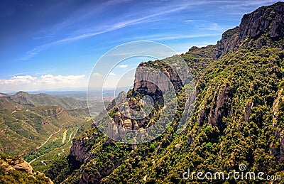 Montserrat green rocks near the Montserrat abbey, Catalonia, Spain Stock Photo