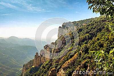 Montserrat green rocks near the Montserrat abbey, Catalonia Stock Photo