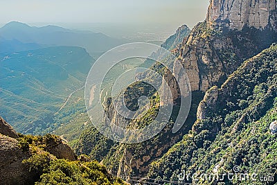 Montserrat green rocks near the Montserrat abbey, Catalonia Stock Photo
