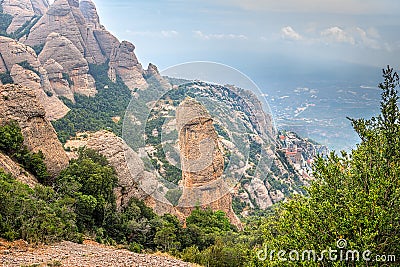 Montserrat green rocks near the Montserrat abbey, Catalonia Stock Photo